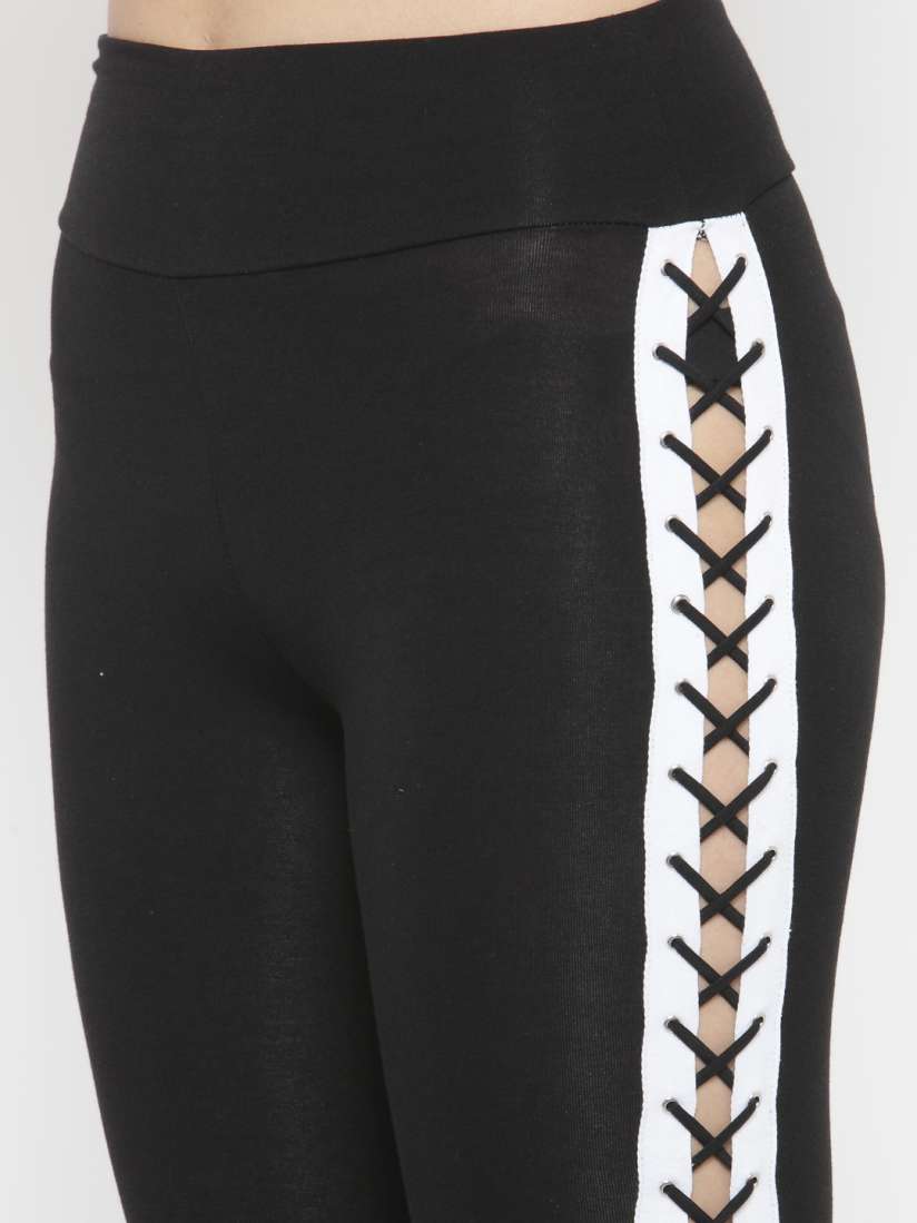 Buy FOREVER 21 Black Lace Up Leggings Leggings for Women 2223059 Myntra