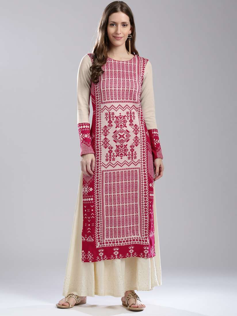 Buy W Women Pink Beige Woven Design Straight Winter Kurta Kurtas for Women 2223184 Myntra