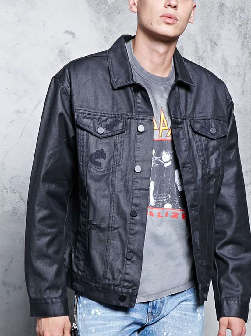 Forever 21 mens black denim jacket on sale