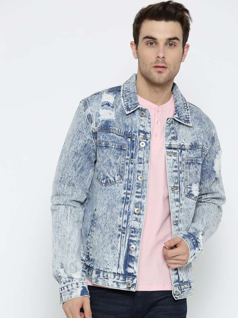 Distressed denim jacket mens forever 21 top