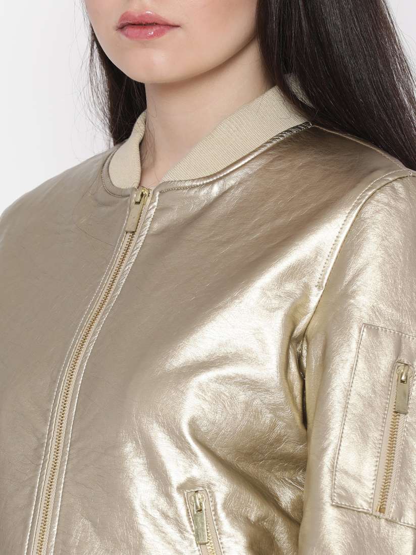 Buy FOREVER 21 Women Gold Toned Solid Bomber Jacket Jackets for Women 2223435 Myntra