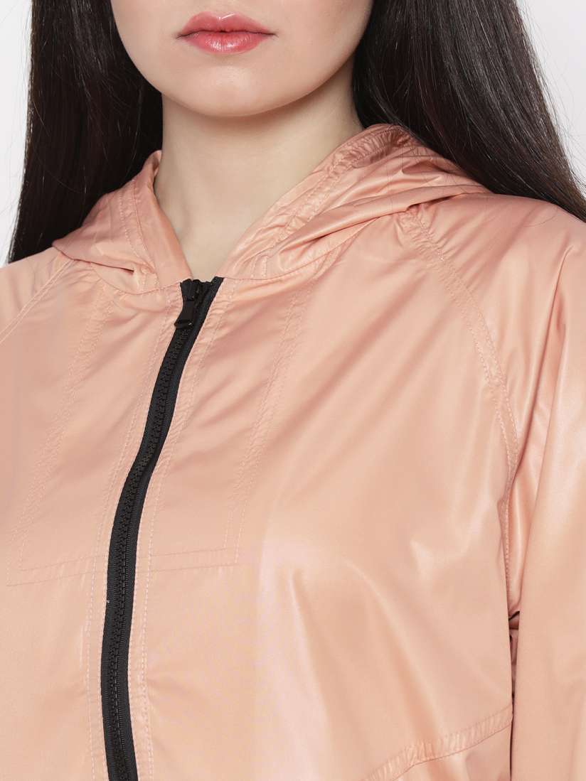 Buy FOREVER 21 Women Peach Coloured Solid Windcheater Sporty Jacket Jackets for Women 2223449 Myntra