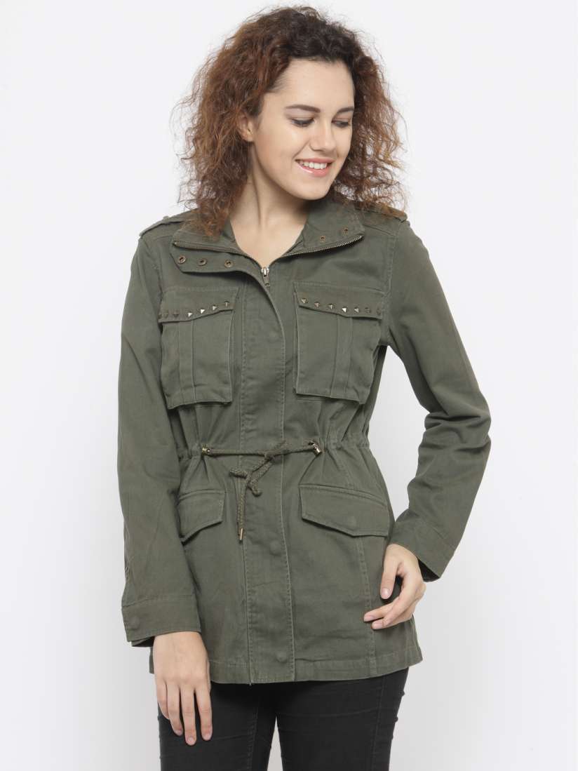 Buy FOREVER 21 Women Olive Green Solid Tailored Jacket Jackets for Women 2223457 Myntra