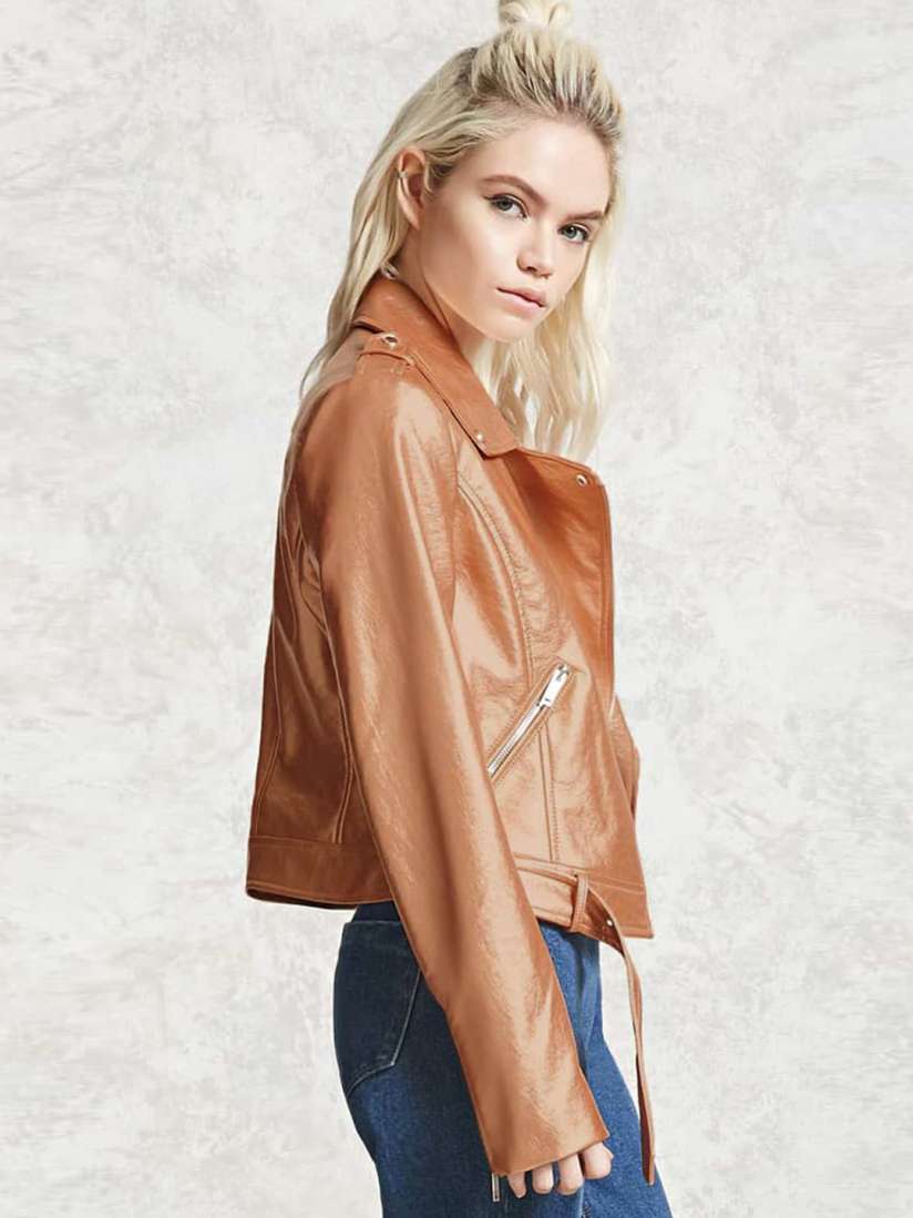 Buy FOREVER 21 Women Rose Gold Solid Asymmetric Closure Biker Jacket Jackets for Women 2223499 Myntra