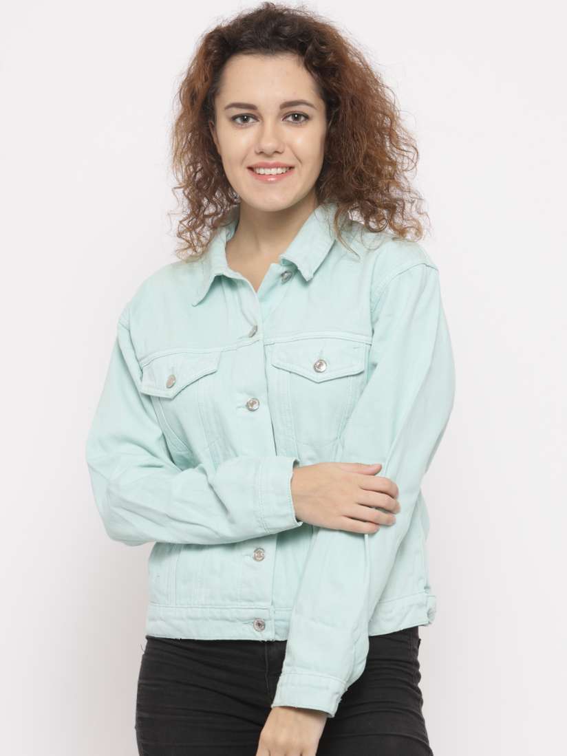 Buy FOREVER 21 Women Mint Green Solid Denim Jacket Jackets for Women 2223569 Myntra
