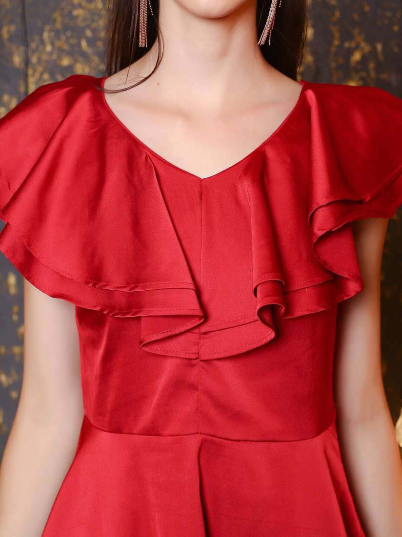 Buy Sera V Neck Ruffles Satin Mini Fit and Flare Dress Dresses for Women 22242662 Myntra