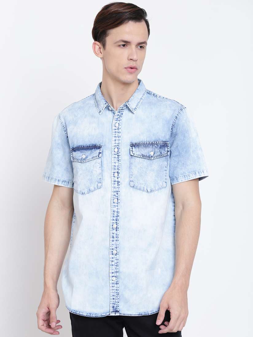 Buy FOREVER 21 Men Blue Regular Fit Faded Denim Shirt Shirts for Men 2224377 Myntra