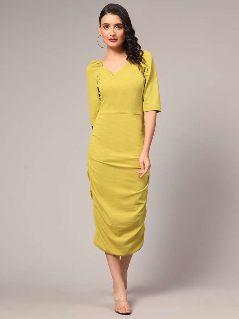 mustard yellow bodycon midi dress Geometric Bodycon Midi Dress In Mustard Yellow