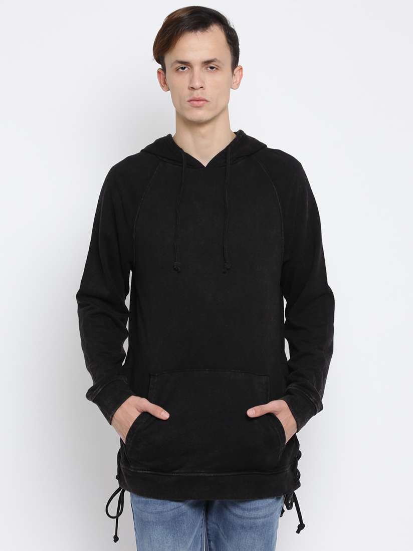 Buy FOREVER 21 Men Black Solid Hooded Longline Sweatshirt Sweatshirts for Men 2224621 Myntra