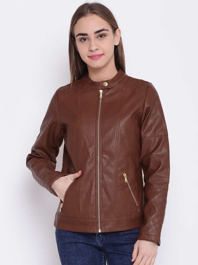 Buy Duke Women Brown Solid Biker Jacket Jackets for Women 2225437 Myntra