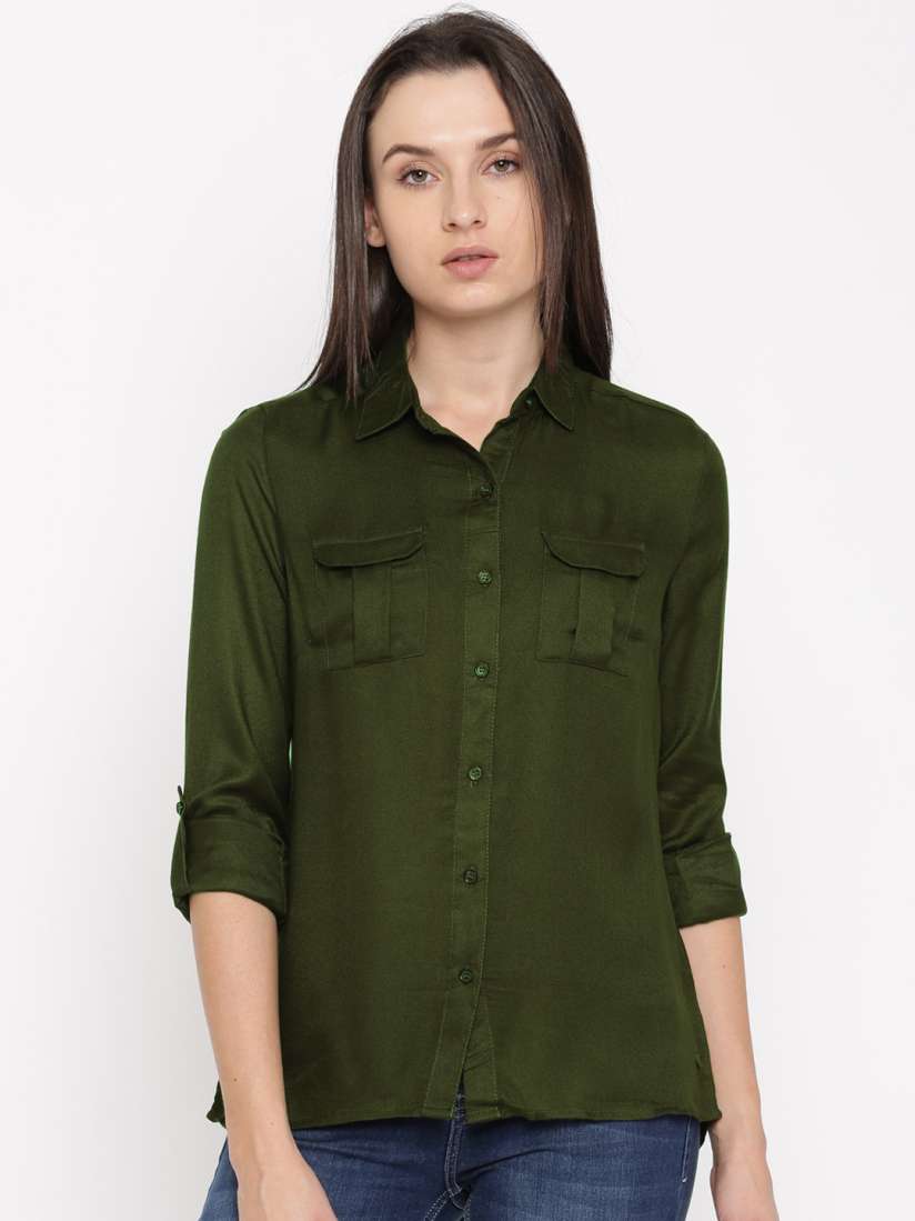 Buy Flying Machine Women Olive Green Regular Fit Solid Casual Shirt Shirts for Women 2225791 Myntra