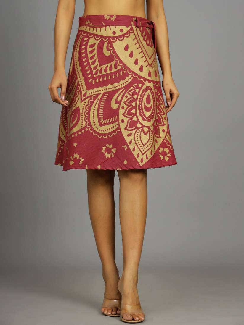 Buy HANDICRAFT PALACE Printed Wrap Around Pure Cotton Knee Length Skirt Skirts for Women 22257940 Myntra