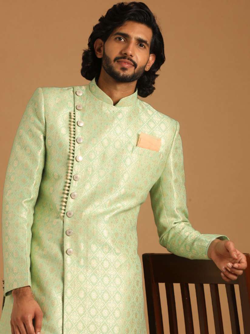 Buy Manyavar Woven Design Art Silk Indo Western Sherwani Set Sherwani for Men 22261238 Myntra