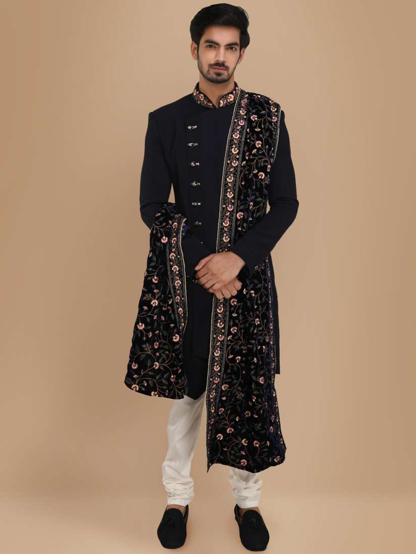 Buy Manyavar Men Self Design Traditional Indo Western Sherwani Set Sherwani for Men 22261390 Myntra