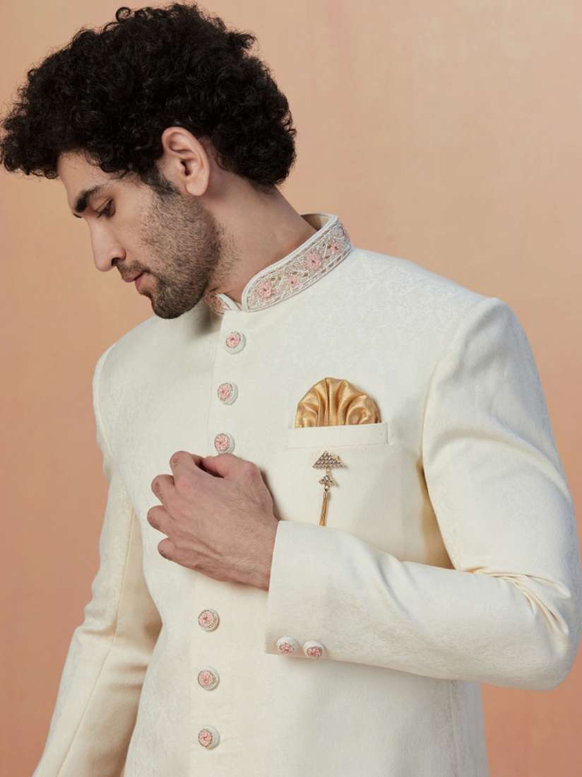 Buy Manyavar Self Design Traditional Indo Western Sherwani Set Sherwani for Men 22261426 Myntra