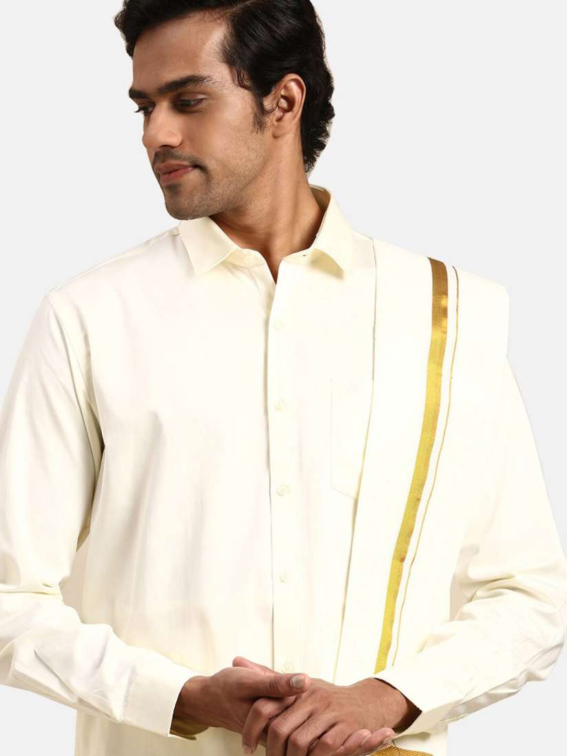 Buy Ramraj Men Pure Cotton Long Sleeves Shirt and Dhoti with Angavastram and Belt Set Clothing Set for Men 22268116 Myntra