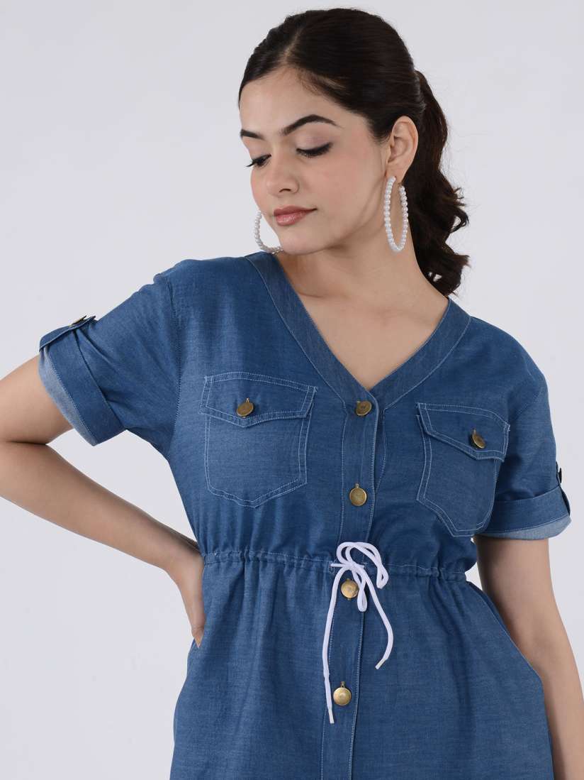 Buy SUMAVI FASHION Floral Embroidered Denim Fit Flare Dress Dresses for Women 22272632 Myntra