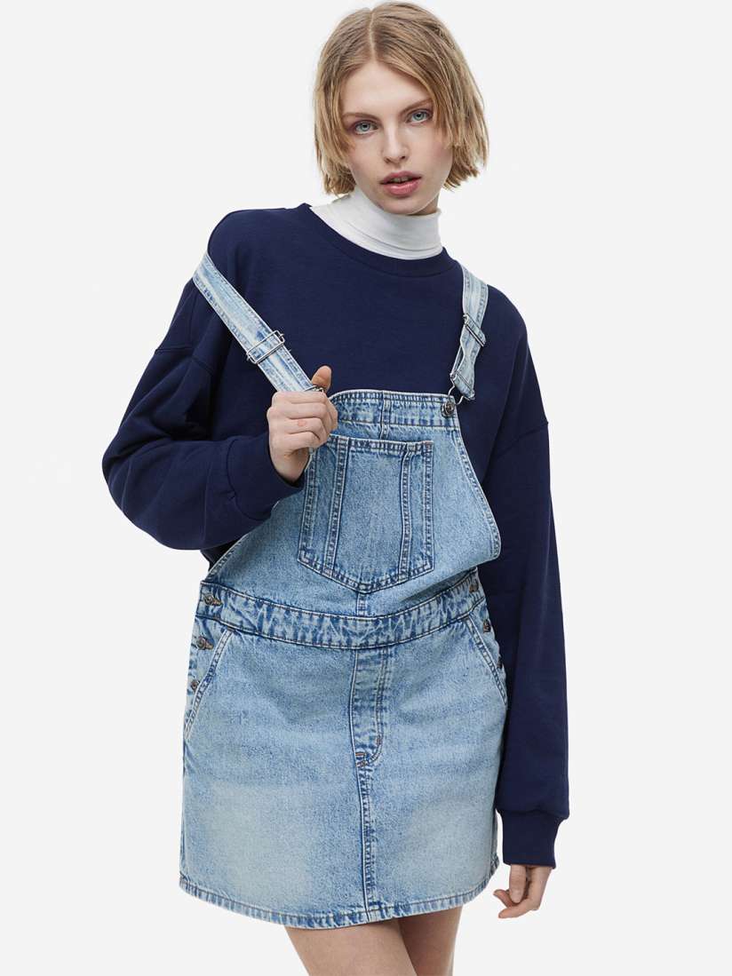 Buy H M Pure Cotton Denim Dungaree Dress Dresses for Women 22275098 Myntra