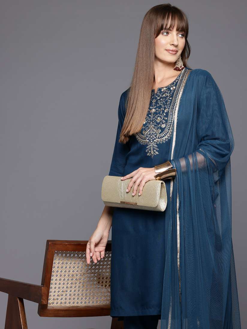 Buy Biba Floral Yoke Design Gotta Patti Straight Kurta with Trousers Dupatta Kurta Sets for Women 22278126 Myntra