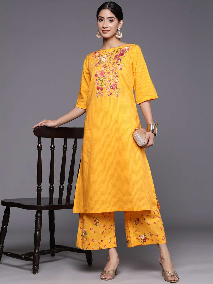 Buy Biba Ethnic Motifs Printed Yoke Design Pure Cotton Kurta with Palazzos Kurta Sets for Women 22278206 Myntra