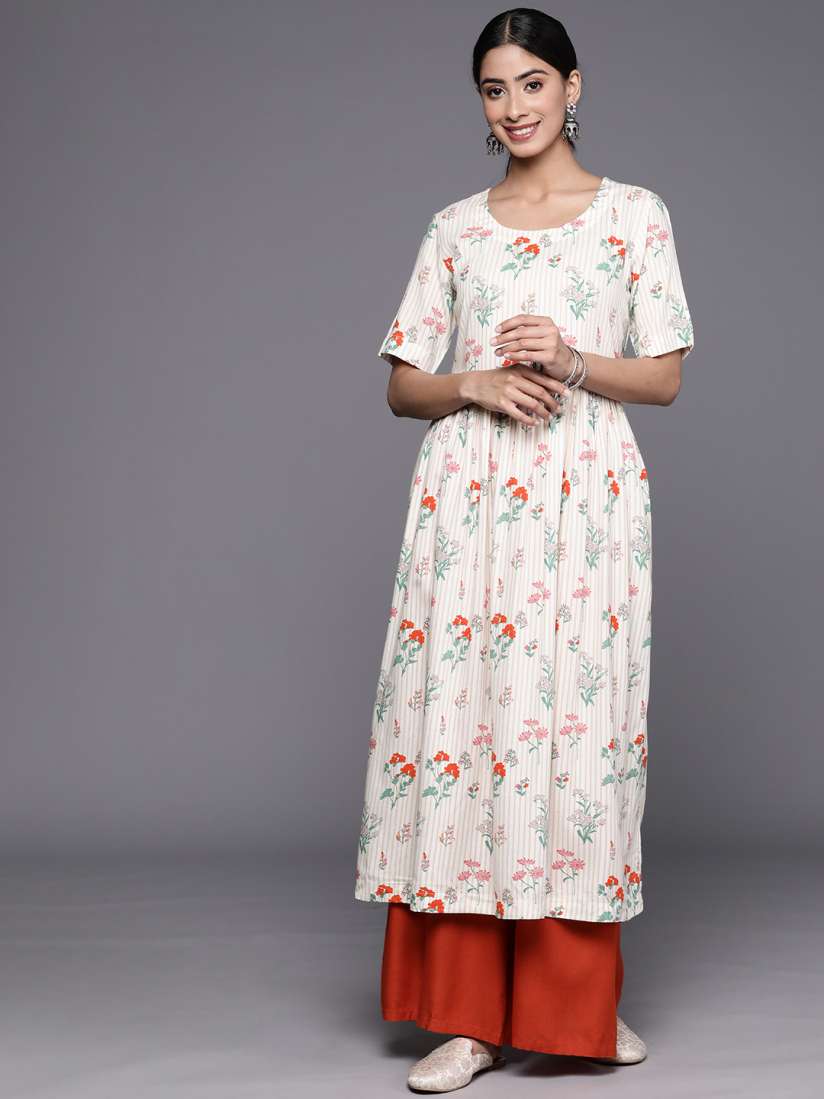 Buy Biba Pure Cotton Striped With Floral Detail Anarkali Kurta Kurtas for Women 22278324 Myntra