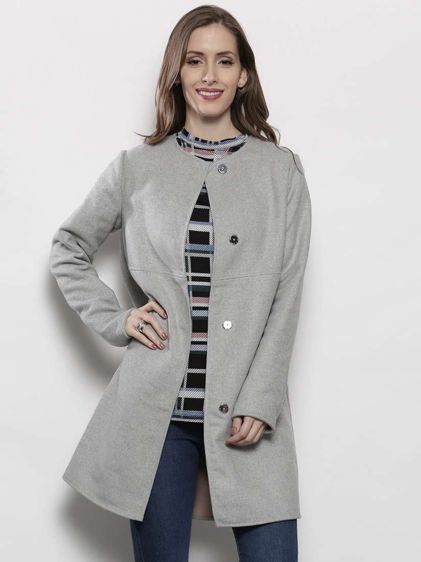 Buy DOROTHY PERKINS Grey Melange Longline Collarless Overcoat Coats for Women 2230236 Myntra