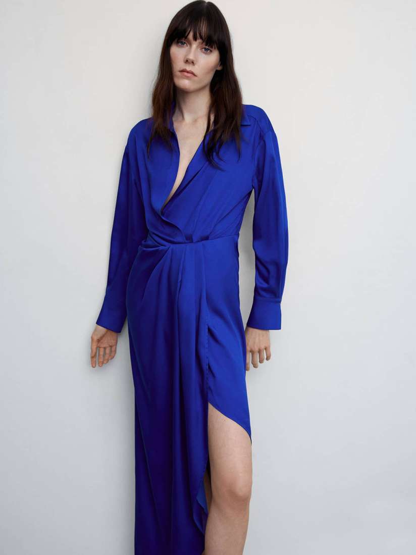Mango satin wrap dress discount