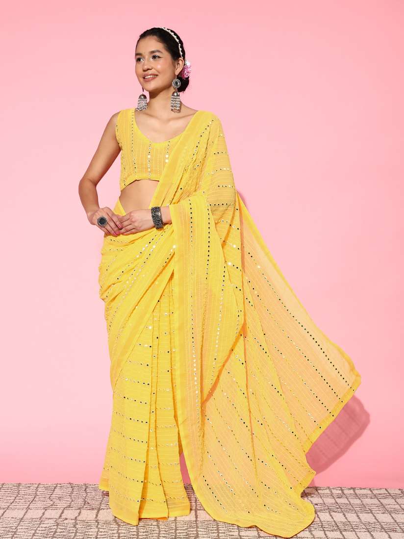 Myntra yellow saree store