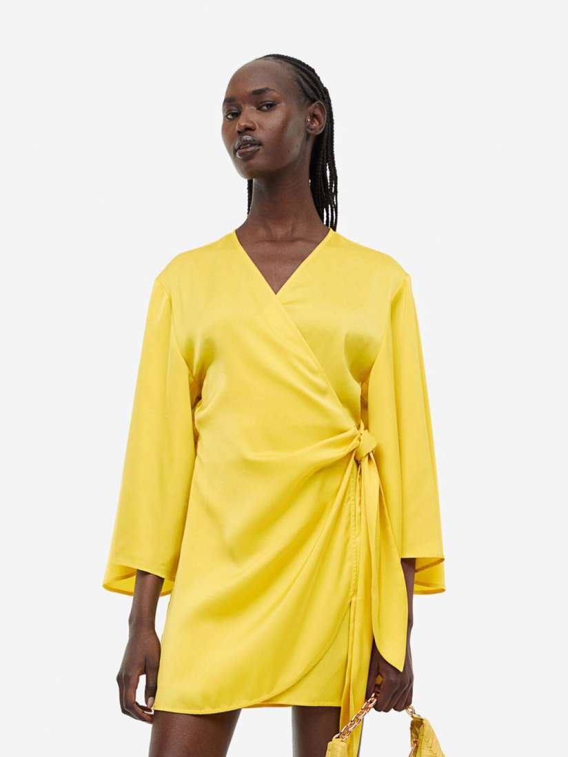 Yellow wrap dress h&m cheap