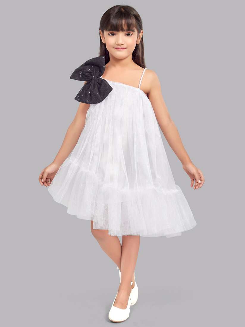 Buy Pink Chick Girls One Shoulder Bow Detail Tulle Net A-Line