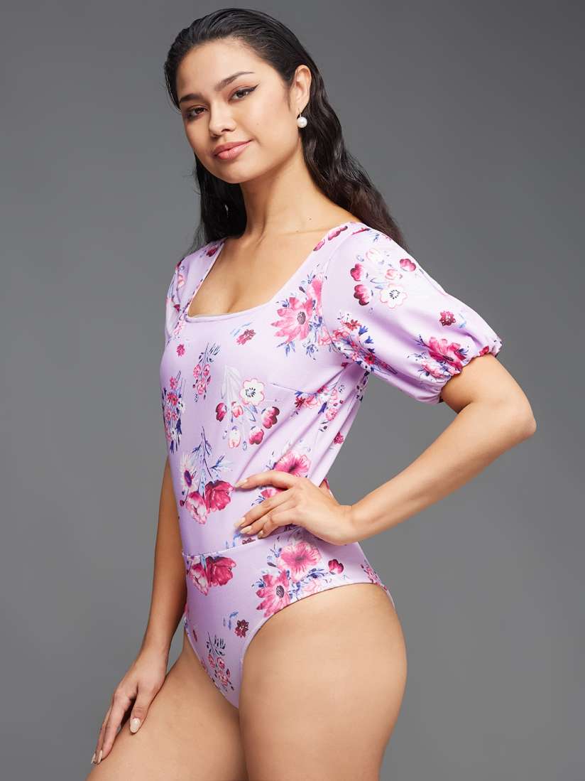 Floral print bodysuit discount