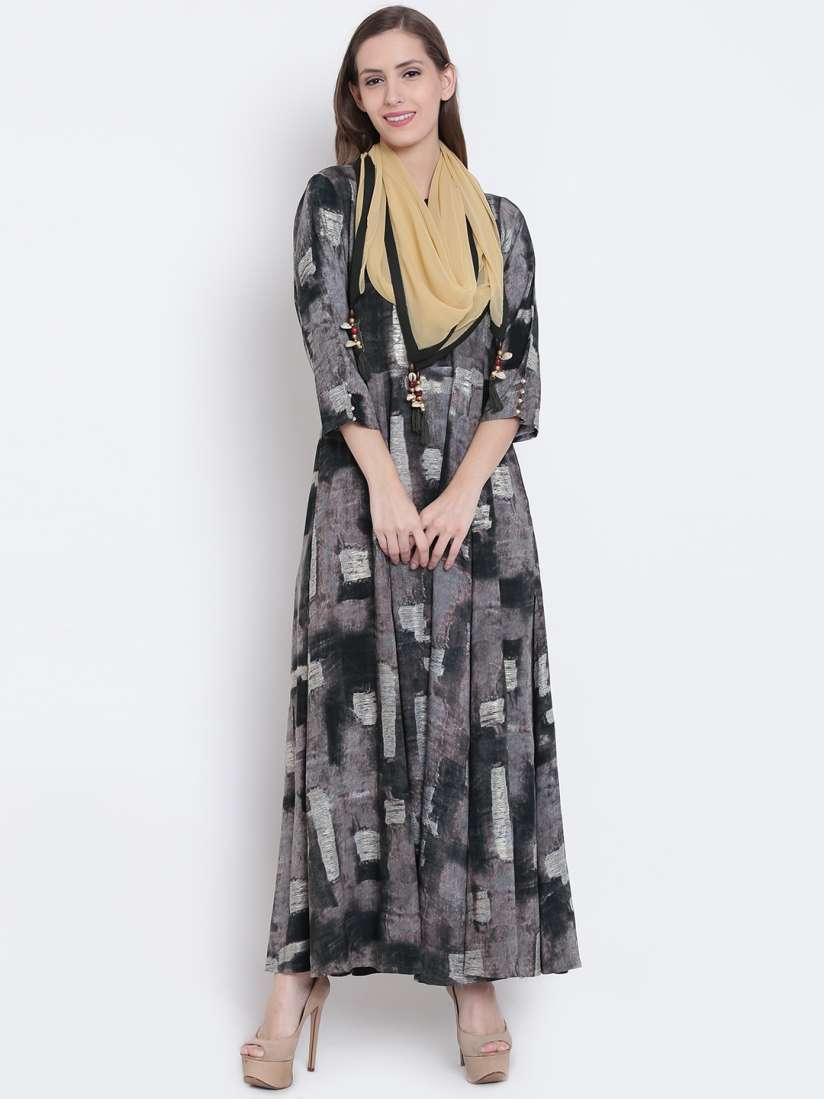 Buy Shree Women Green Grey Printed Maxi Dress Dresses for Women 2231936 Myntra
