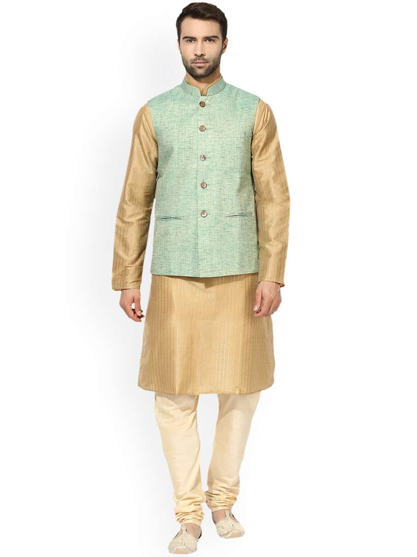 Buy KISAH Men Beige Self Design Churidar Kurta with Nehru Jacket Kurta Sets for Men 2232259 Myntra