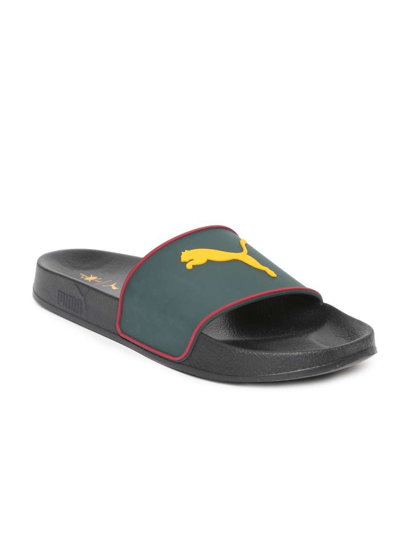 Buy Puma Men Green \u0026 Black Leadcat Daily Paper Solid Sliders - Flip Flops  for Men 2232460 | Myntra