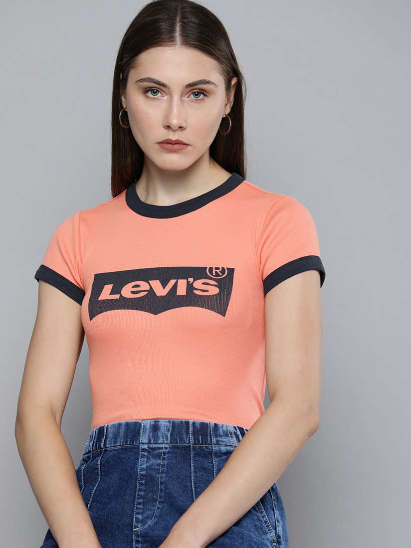 Buy Levis Women Ribbed Brand Logo Printed Slim Fit T shirt Tshirts for Women 22330912 Myntra