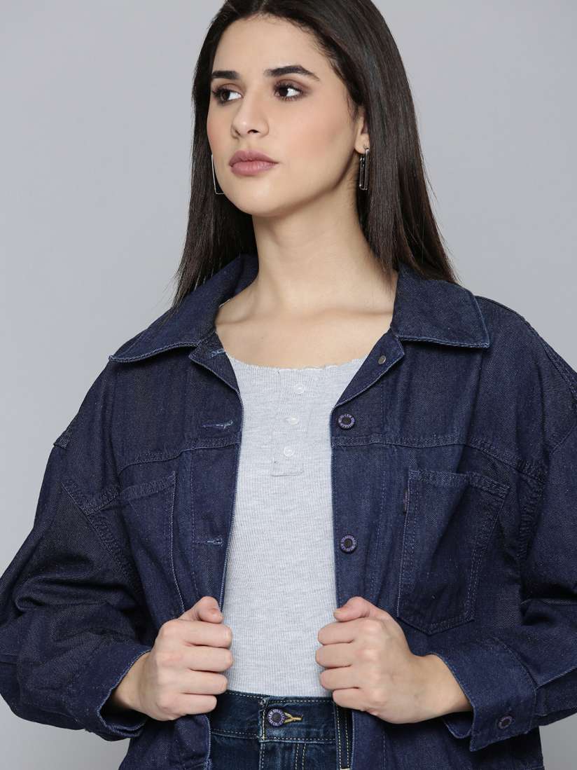 Buy Levis Women Spread Collar Solid Denim Jacket Jackets for Women 22330944 Myntra