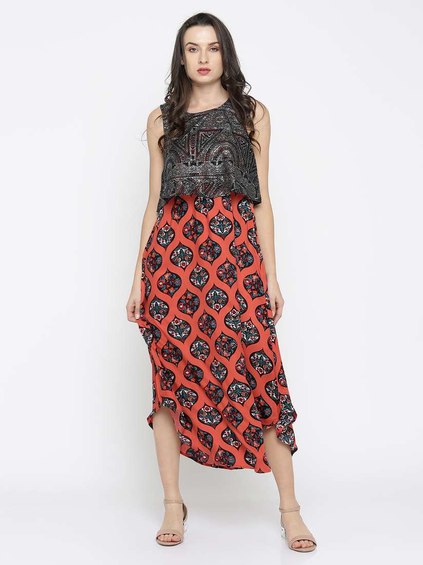 Buy AKKRITI BY PANTALOONS Women Red Printed Midi Dress Dresses