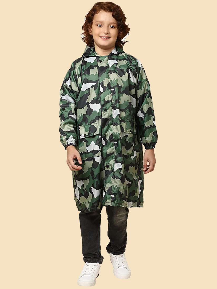 Buy THE CLOWNFISH Kids Camouflage Printed Waterproof Hooded Reversible Long Rain Coat Cum Jacket Rain Jacket for Unisex Kids 22335576 Myntra