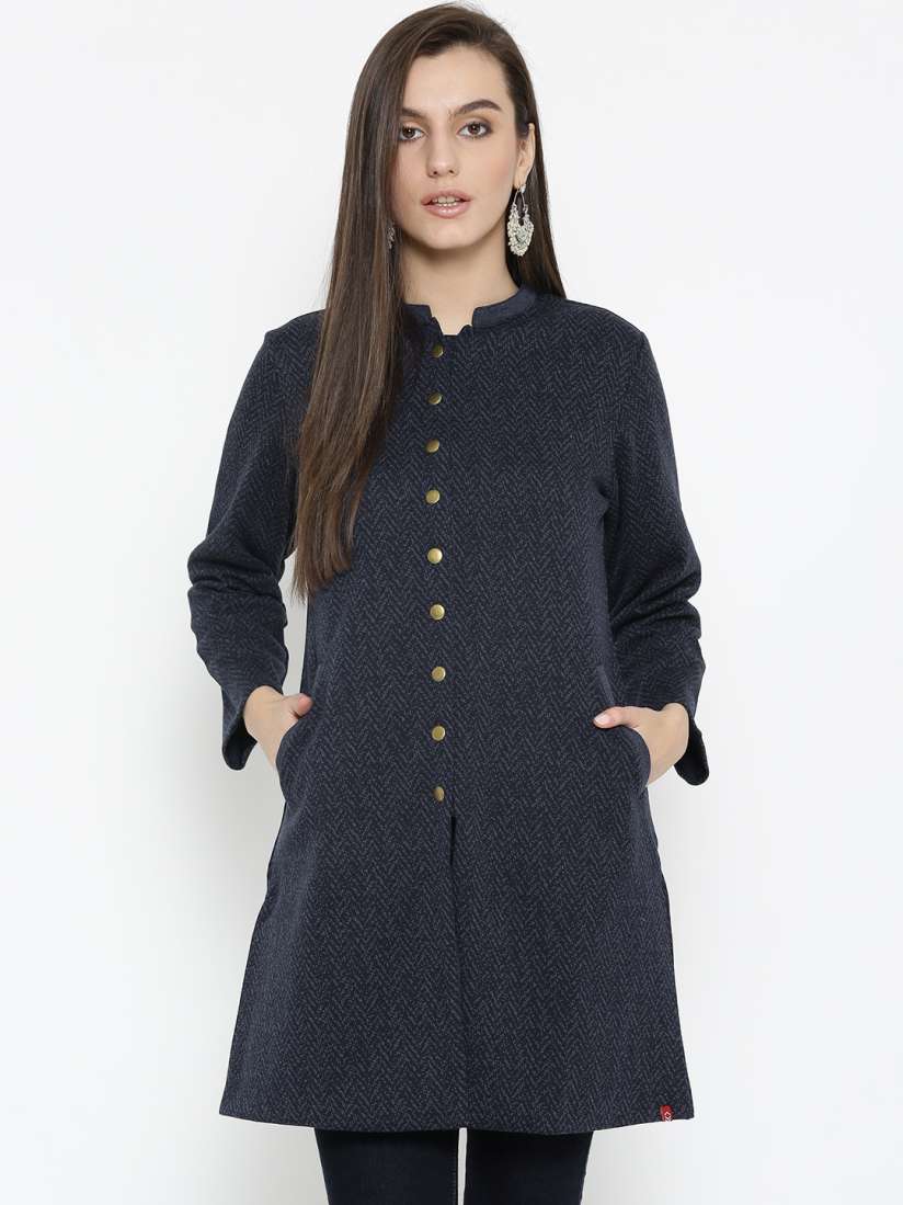Buy Biba Women Navy Blue Self Design Longline Ethnic Jacket Jackets for Women 2234397 Myntra