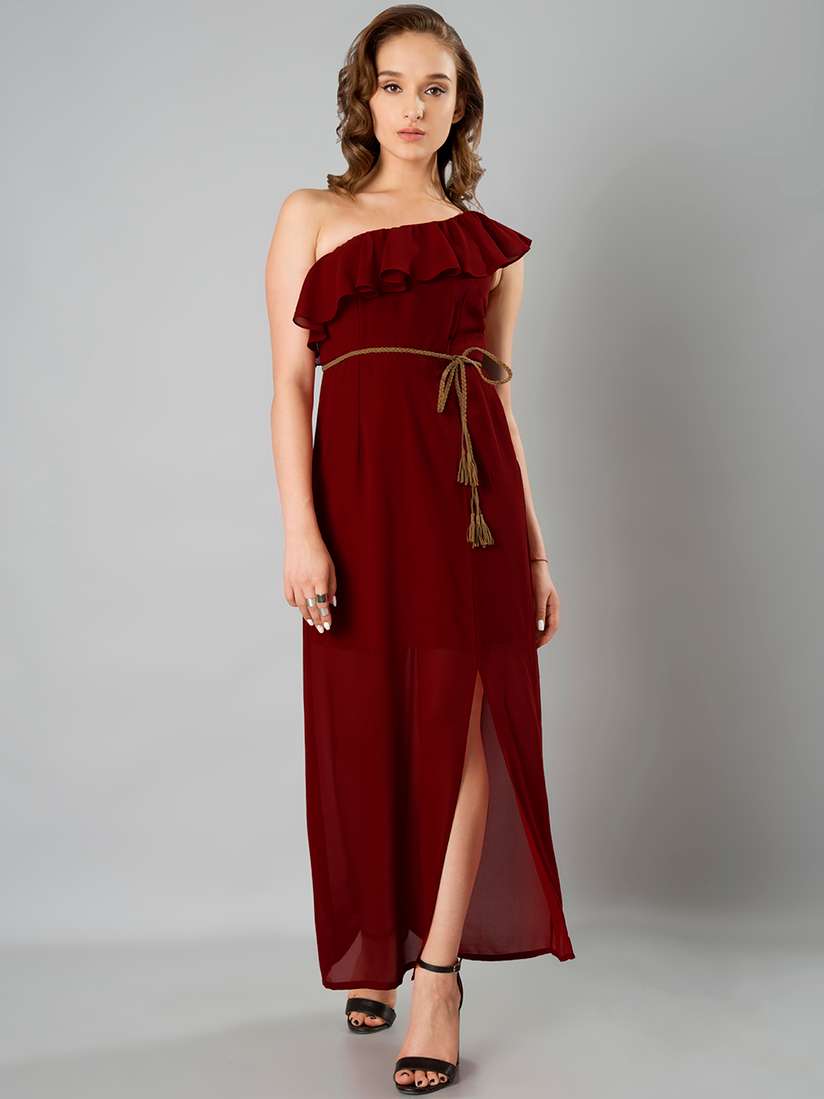 Maxi Dress Faballey Dresses Myntra FabAlley Women Maroon Solid