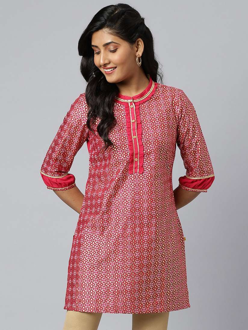 Buy AURELIA Ethnic Motifs Printed Sequinned Mandarin Collar Kurtis Kurtis for Women 22350792 Myntra
