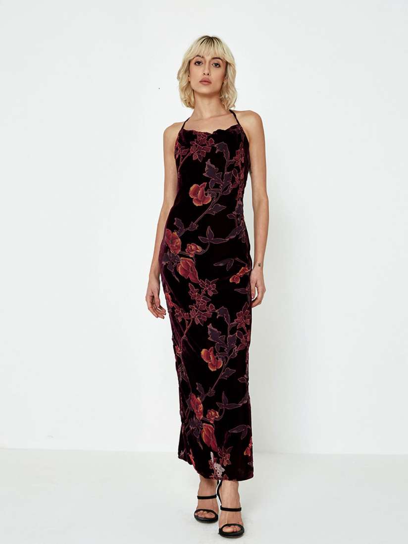 Buy COVER STORY Floral Printed Shoulder Strap Velvet Maxi Dress Dresses for Women 22351024 Myntra