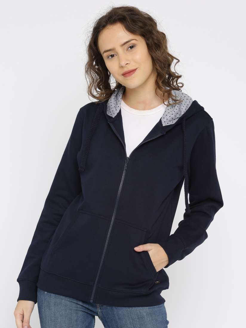 Buy Park Avenue Woman Navy Solid Hooded Sweatshirt Sweatshirts for Women 2235324 Myntra