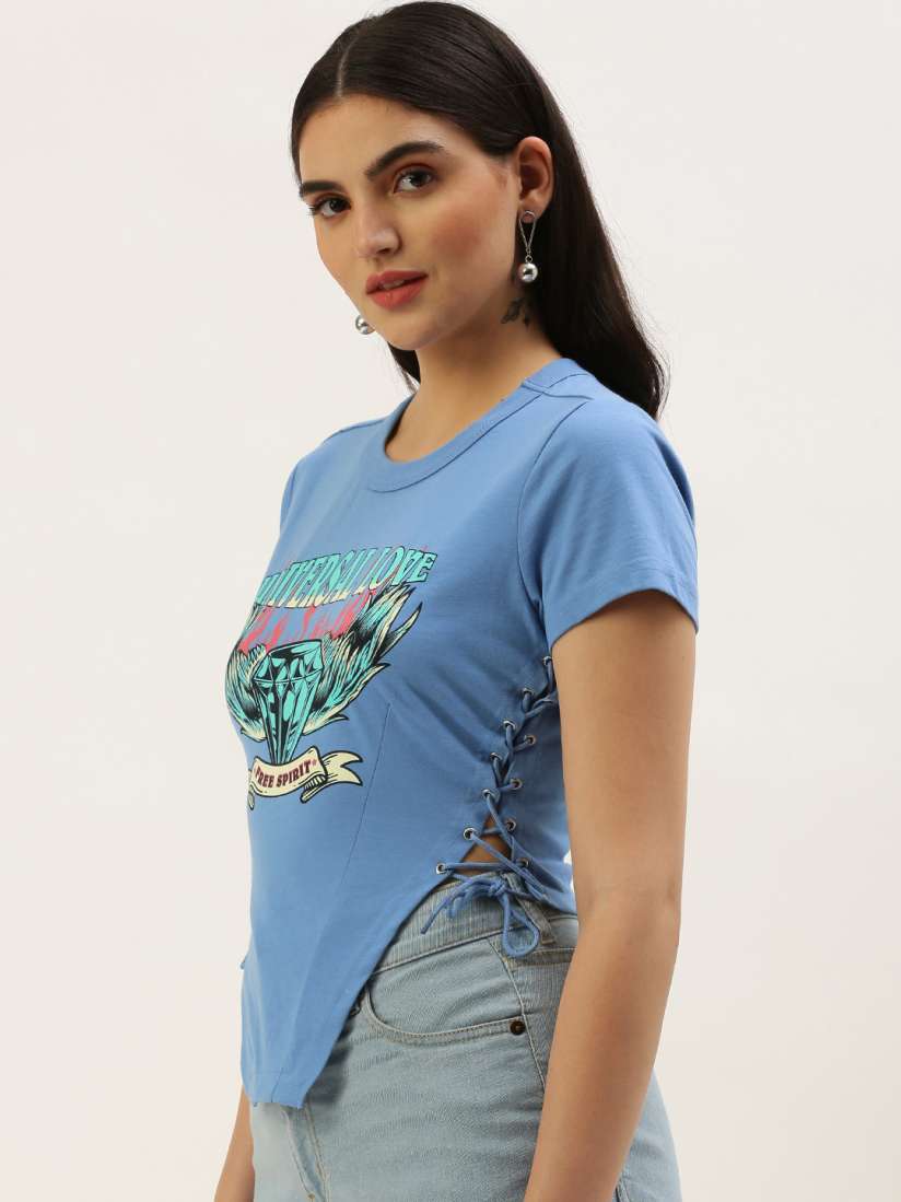 Buy FOREVER 21 Printed Lace Up High Low Top Tops for Women 22355648 Myntra