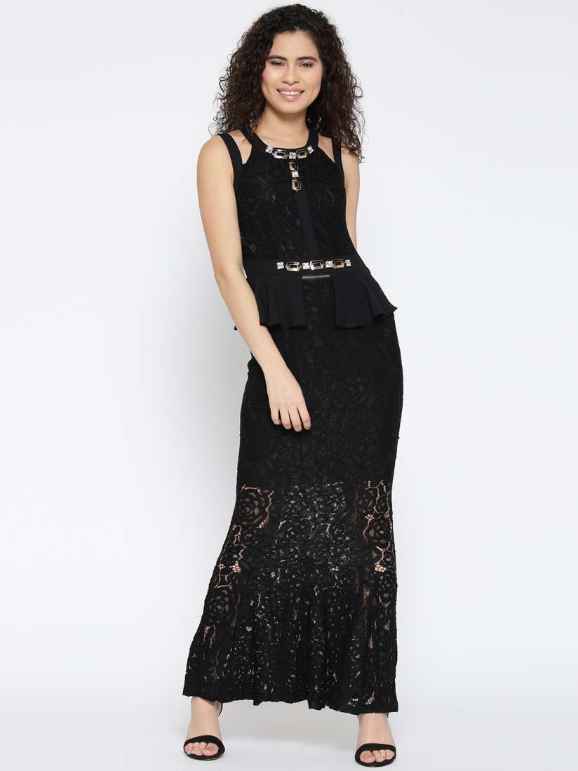 Buy Madame Women Black Lace Maxi Dress Dresses for Women 2236942 Myntra
