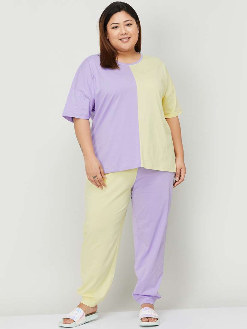 Buy Nexus by Lifestyle Plus Size Colourblocked Pure Cotton Night Suit Night suits for Women 22370582 Myntra