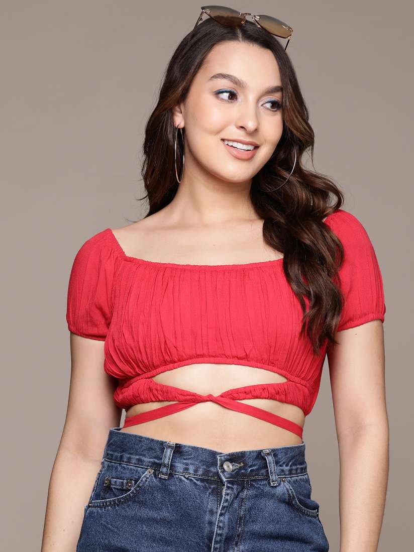 Buy Label Ritu Kumar Puff Sleeve Smocked Georgette Crop Top Tops for Women 22374482 Myntra