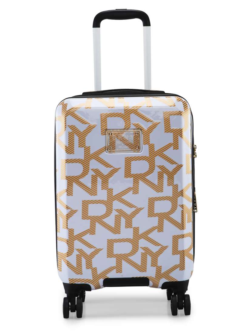 Buy DKNY DECO SIGNATURE White Gold Printed Hard Sided Cabin Trolley Suitcase Trolley Bag for Unisex 22376986 Myntra