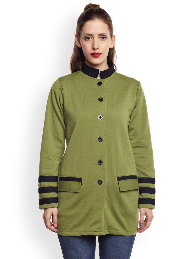 Buy Belle Fille Women Olive Green Fleece Pea Coat Coats for Women 2237940 Myntra