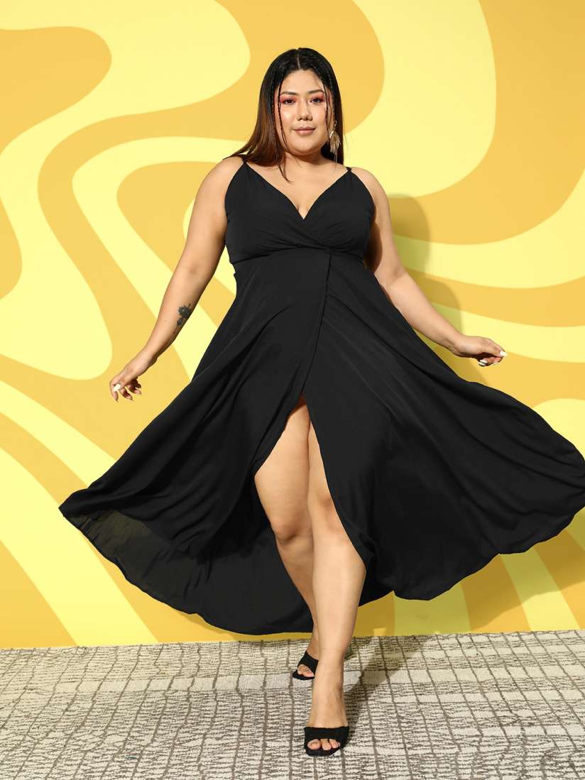Buy Berrylush Curve Plus Size Solid Shoulder Straps Crepe Maxi Dress Dresses for Women 22393072 Myntra